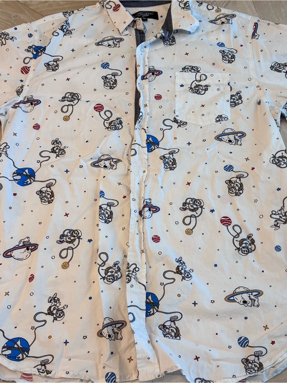 Eighty Eight White Space Skulls Men’s Button Down Short Skeeve